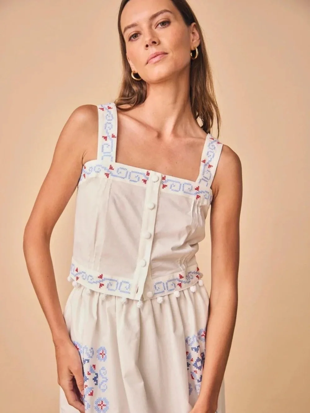 NWT Hunter Bell Emery White Embroidered 100% Cotton Tank Top - Size Large - Picture 12 of 15